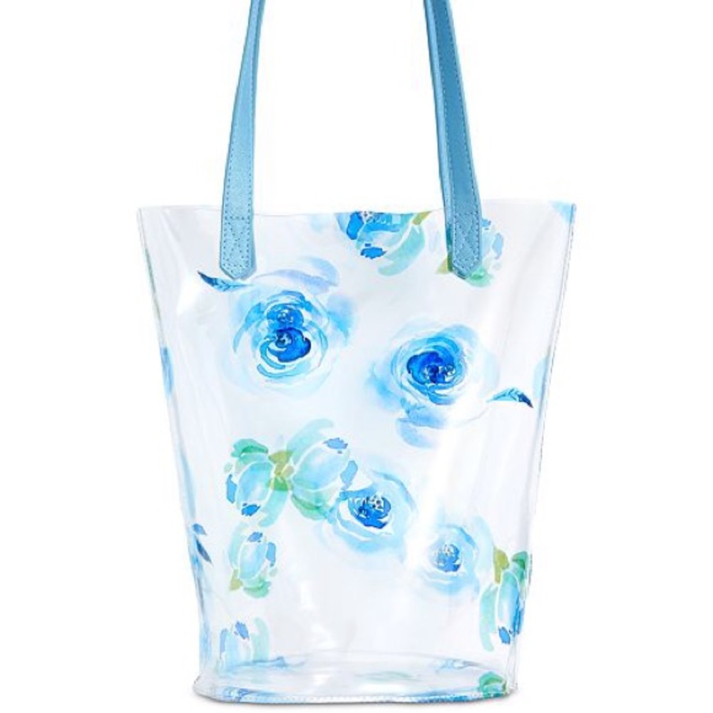 NWT twelvenyc Clear Blue Tote Bag Floral Stadium